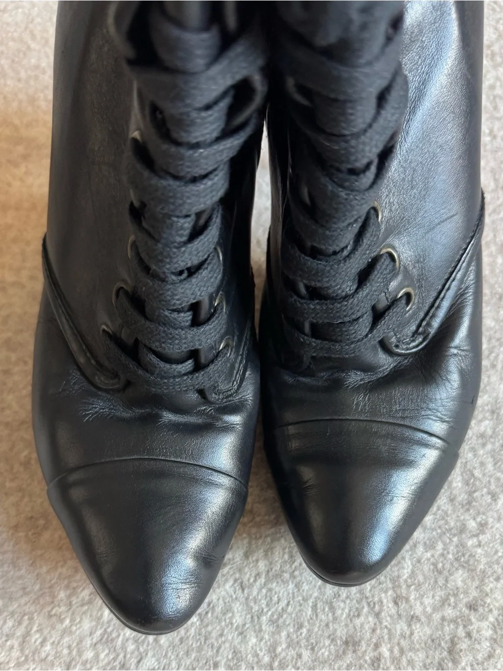 Balmain Black Leather Lace-Up Ankle Boots with Buckle Cuffs
